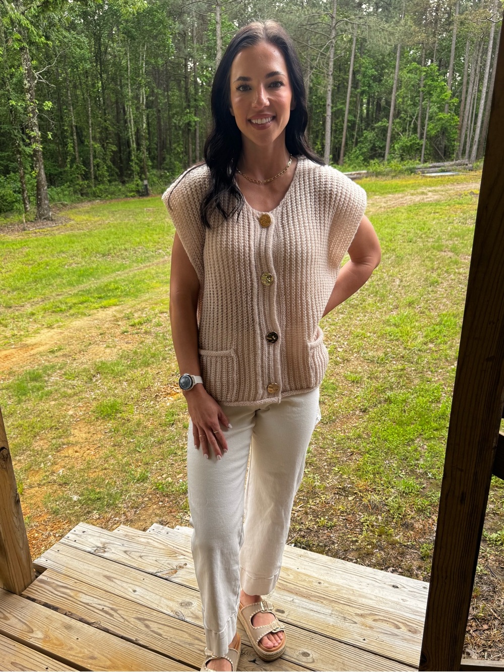 Cream Summer Button Front Vest